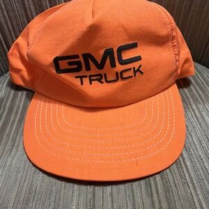 GMC CHEVY Medium Duty Trucker NEON Orange Snapback Baseball Hat Vtg NOS USA